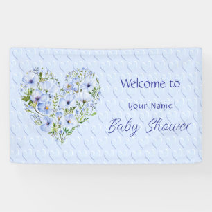 Blue Heart Floral Baby Shower Banner
