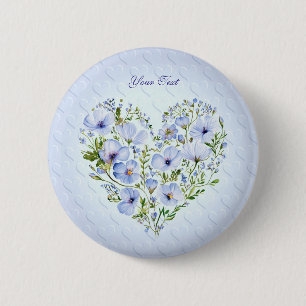 Blue Heart Floral Button