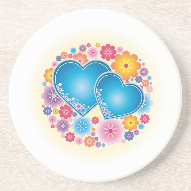 Blue Heart Floral Coaster (Front)