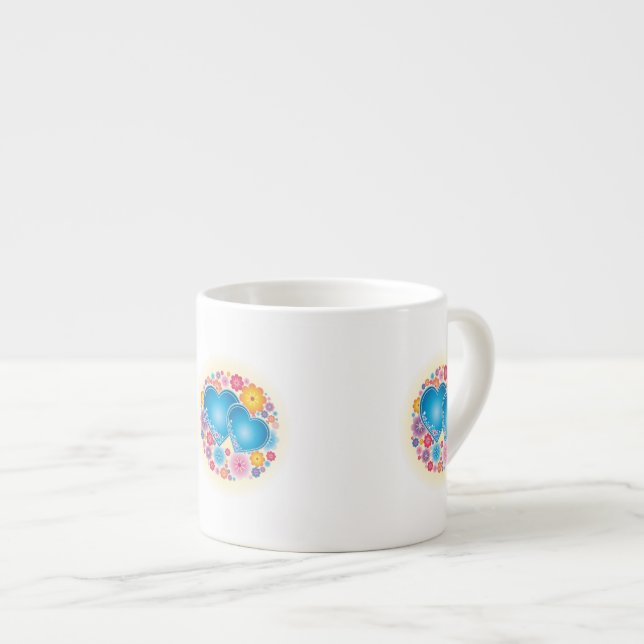 Blue Heart Floral Espresso Cup (Front Right)