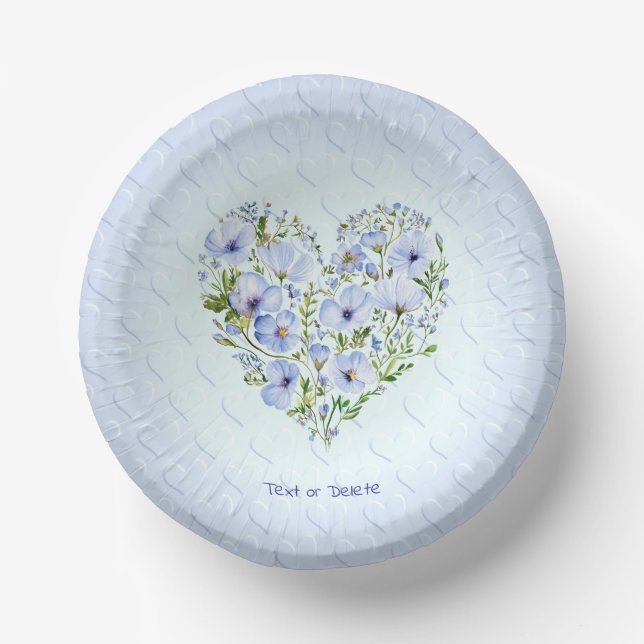 Blue Heart Floral Paper Bowl Paper Plate (Front)