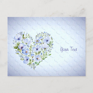 Blue Heart Floral Postcard