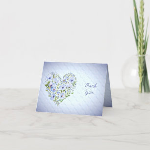 Blue Heart Floral Thank You Card