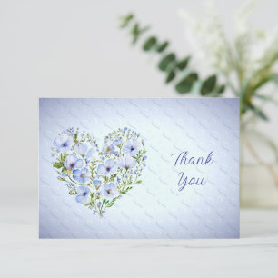 Blue Heart Floral Thank You Card