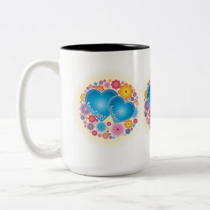 Blue Heart Floral Two-Tone Coffee Mug