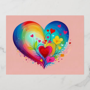 Blue Heart Foil Holiday Postcard