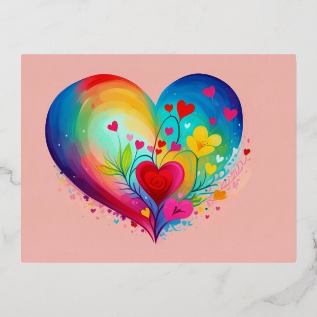 Blue Heart  Foil Holiday Postcard (Front)