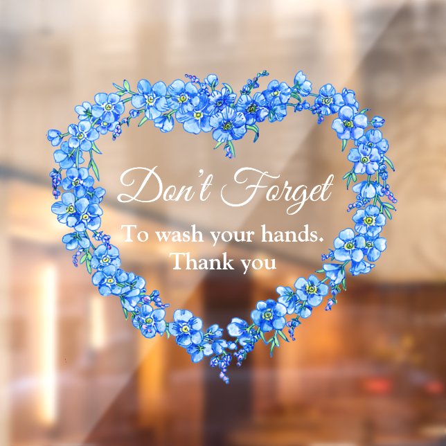Blue heart forget me not wash your hands window cling (Sheet 2)