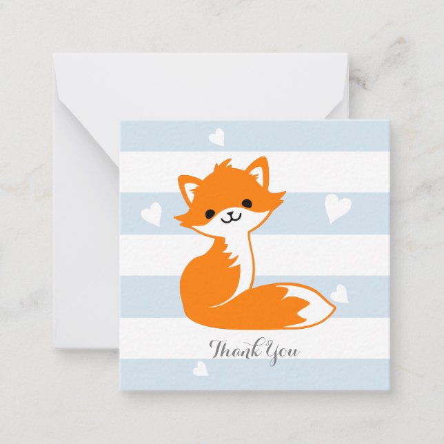 Blue Heart Fox Thank You Note Cards (Front)