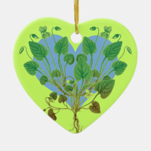 Blue Heart Green Leaves Ceramic Tree Decoration