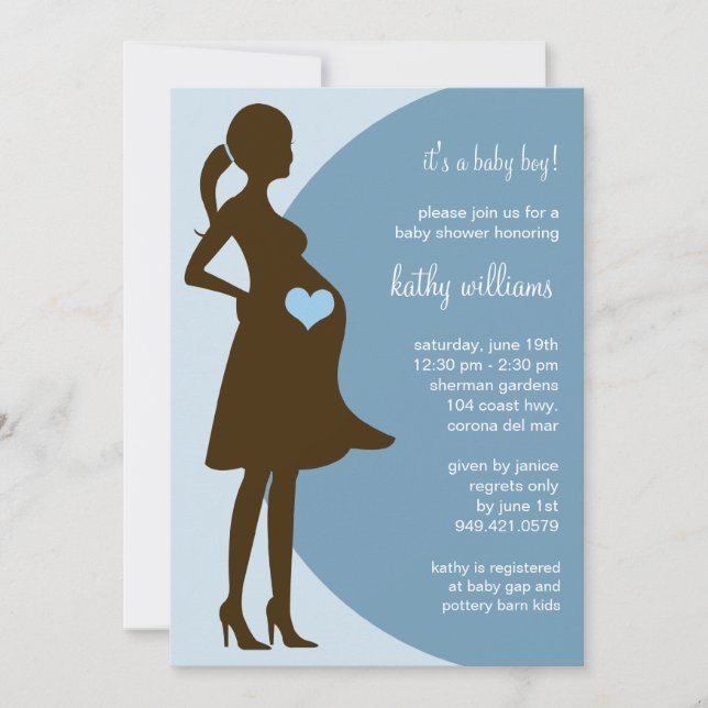 Blue Heart in Tummy Baby Shower Invitation (Front)