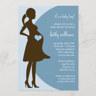 Blue Heart in Tummy Baby Shower Invitation