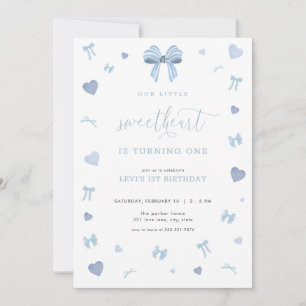 Blue Heart Little Sweetheart Birthday Invitation