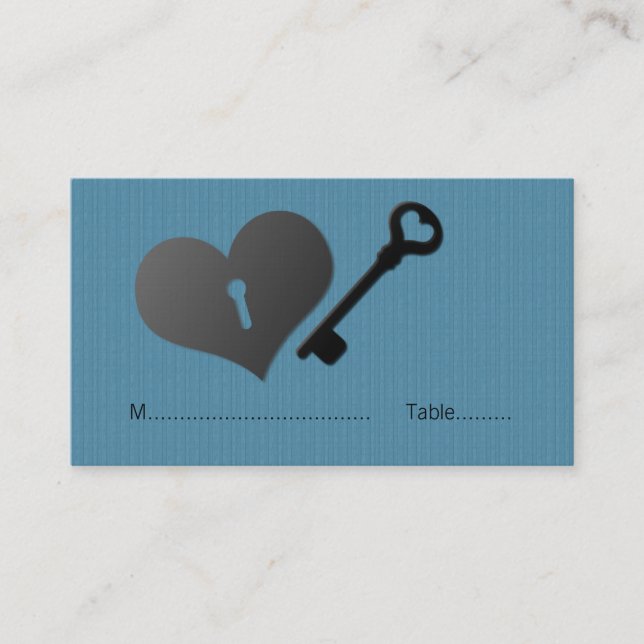 Blue Heart Lock and Key Place Card (Front)