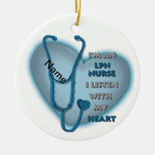 Blue Heart LPN Nurse Ceramic Tree Decoration