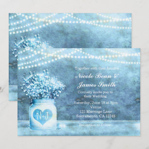 Blue Heart Mason Jar & Baby's Breath Invitation
