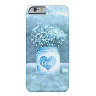 Blue Heart Mason Jar & Baby's Breath Rustic Barely There iPhone 6 Case