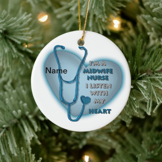 Blue Heart Midwife Nurse Ceramic Tree Decoration (Tree)