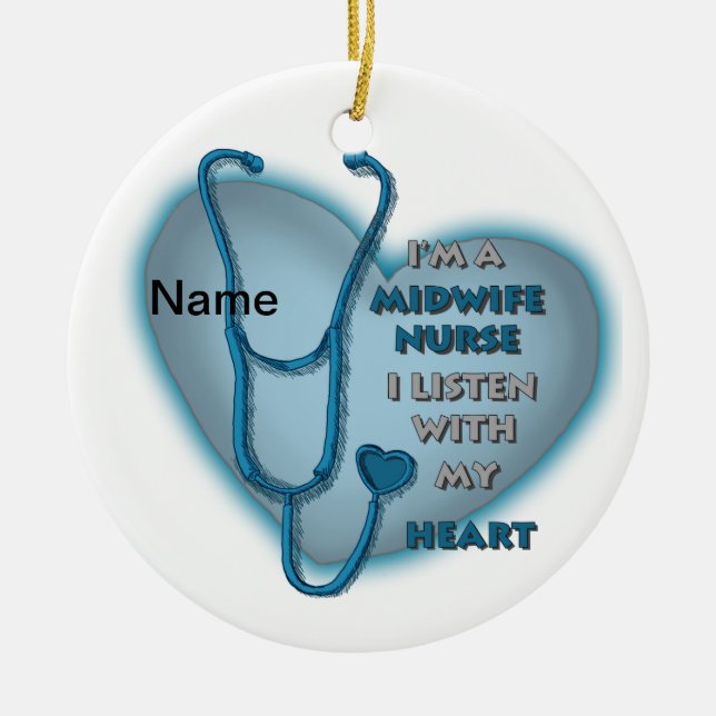 Blue Heart Midwife Nurse Ceramic Tree Decoration (Front)