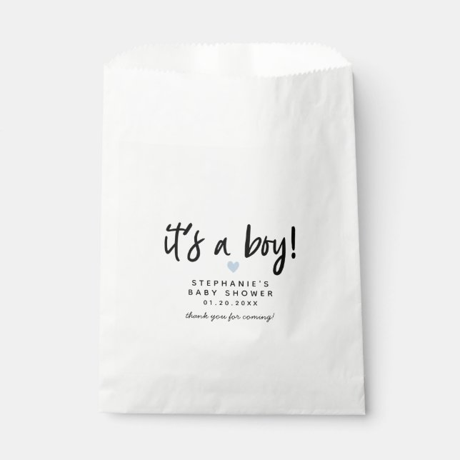 Blue Heart Modern Baby Shower Favour Bags (Front)