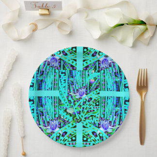 Blue Heart Moon & Wonder Blue Roses Paper Plate