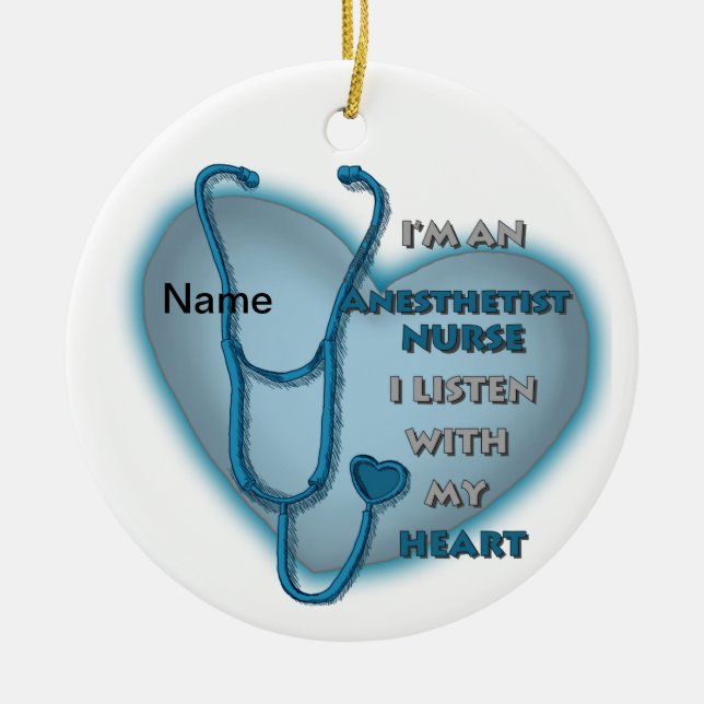 Blue Heart Nurse Anaesthetist Ceramic Tree Decoration (Front)