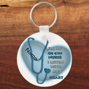 Blue Heart ObGyn Nurse Key Ring