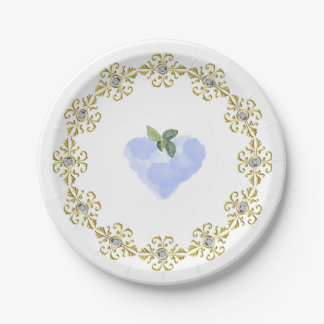 Blue Heart Paper Plate