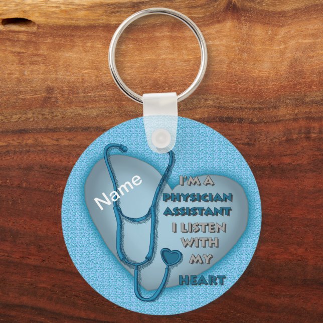 Blue Heart Physician Assistant  Key Ring (Front)