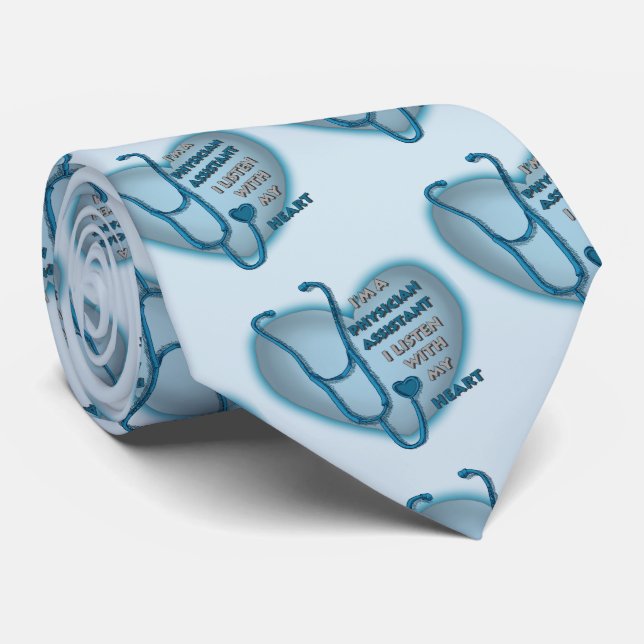 Blue Heart Physician Assistant  Tie (Rolled)