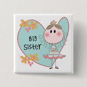 Blue Heart Princess Big Sister 15 Cm Square Badge