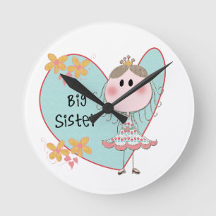 Blue Heart Princess Big Sister Round Clock