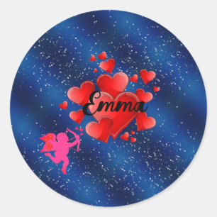 Blue heart romantic wallpaper classic round sticker