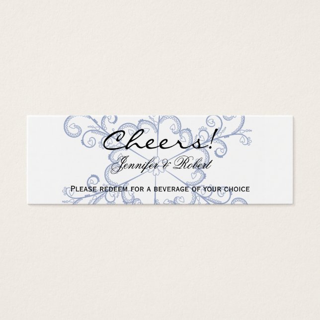 Blue Heart Snowflake Wedding Drink Tickets (Front)