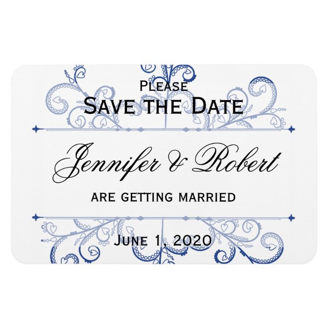 Blue Heart Snowflake Wedding Save the Date Magnet (Horizontal)