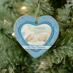 Blue Heart Swirl Baby First Christmas Ceramic Tree Decoration