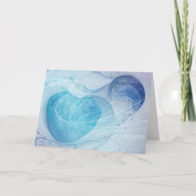 Blue Heart Swirls Blank Greeting Card (Front)