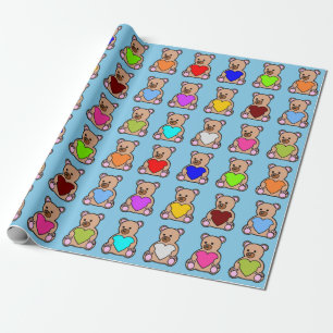 Blue Heart Teddy Bears Wrapping Paper