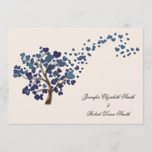 Blue Heart Tree on Ivory Wedding Invitation