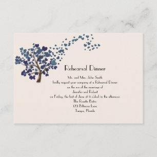 Blue Heart Tree on Ivory Wedding Rehearsal Dinner Invitation