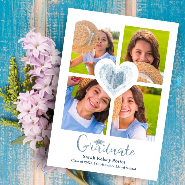 Blue Heart Trendy All School Graduation 4 Photos (Creator Uploaded)