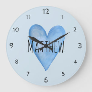 Blue Heart Typography Little Boy Love Name Nursery Large Clock