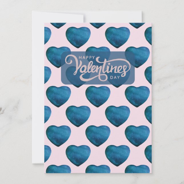 Blue Heart Valentine's Day Pattern  Romantic  Holiday Card (Front)