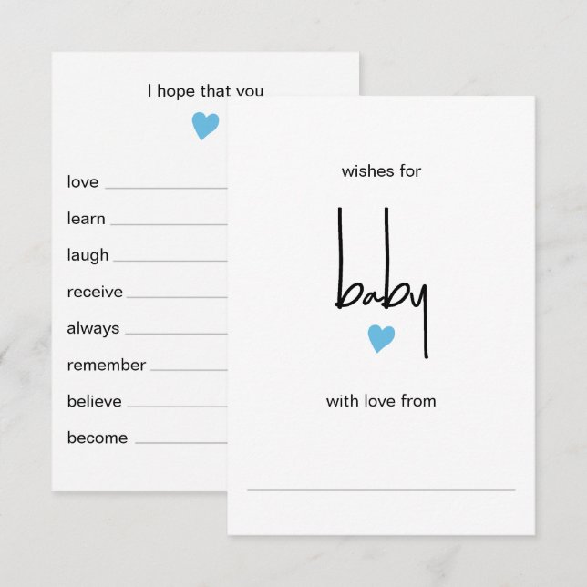 Blue Heart Wishes For Baby Boy Shower Game  Enclosure Card (Front/Back)