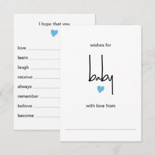 Blue Heart Wishes For Baby Boy Shower Game  Enclosure Card