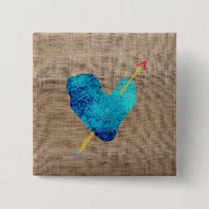 Blue heart with arrow art 2020 15 cm square badge