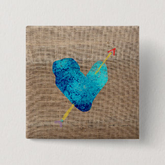 Blue heart with arrow art 2020 15 cm square badge