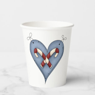 Blue Heart with Candy Canes Country Christmas Paper Cups