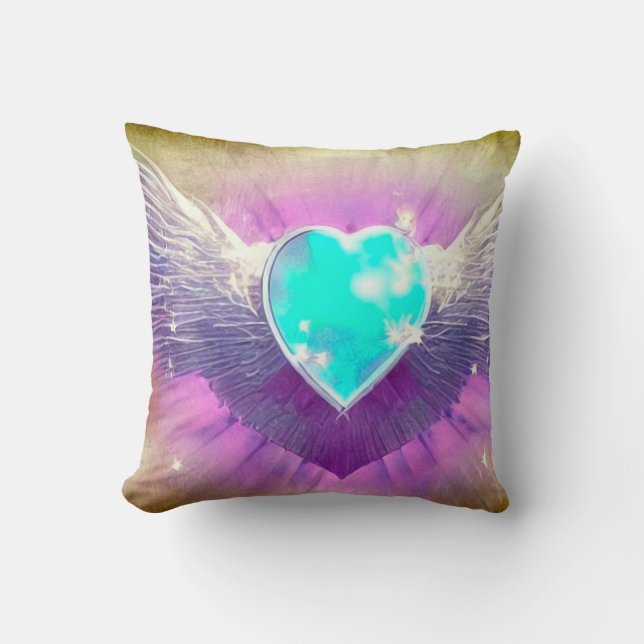 Blue Heart with Wings Cushion (Front)