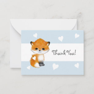 Blue Heart Woodland Animal Fox Thank You Notecards